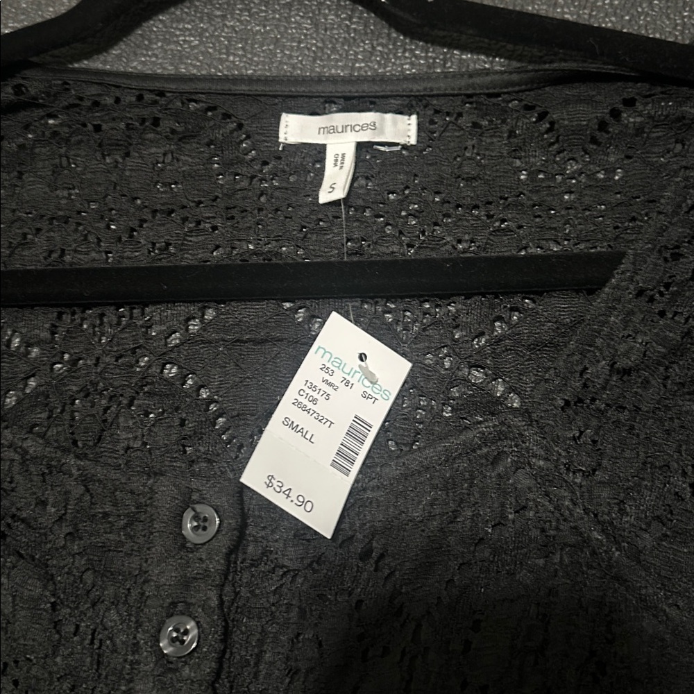 NWT Maurices Black Lace Long Sleeve Top size small - Picture 6 of 8